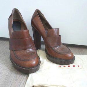 Marni Brown Leather Loafer Heels - 37